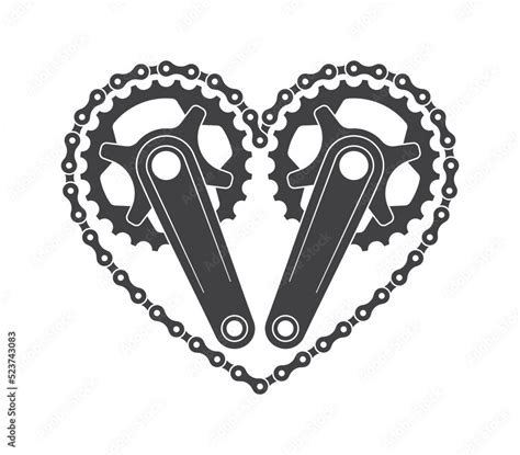 Vector Black Logo Symbol Heart With Bicycle Crank And Chain Tattoo