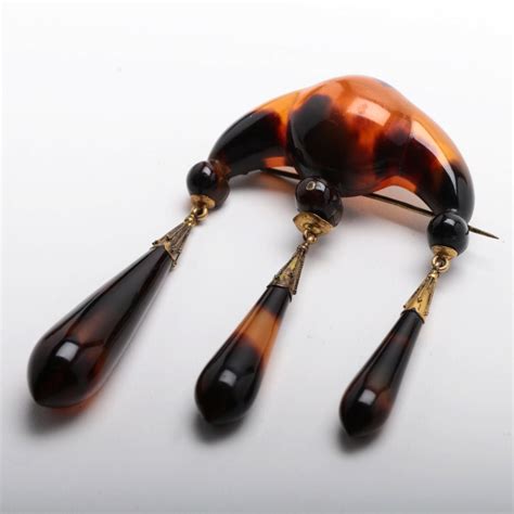 Victorian Tortoiseshell Brooch With Dangling Tear Drops Ebth