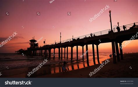 Huntington Beach Pier At Sunset Stock Photo 22327393 Shutterstock