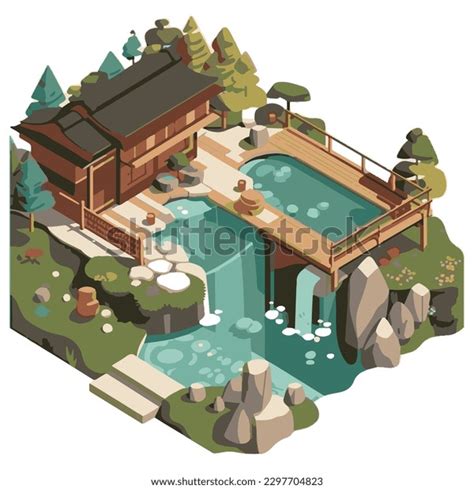 Japanese Hot Spring Onsen Vector Illustration Stock Vector Royalty Free 2297704823 Shutterstock