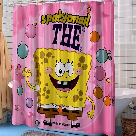 SpongeBob SquarePants Pink Bathroom Curtain with Patrick's Head Logo ...