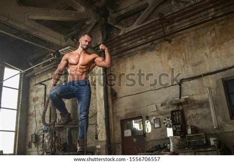 Muscled Half Naked Man Work Walking 스톡 사진 1556706557 Shutterstock