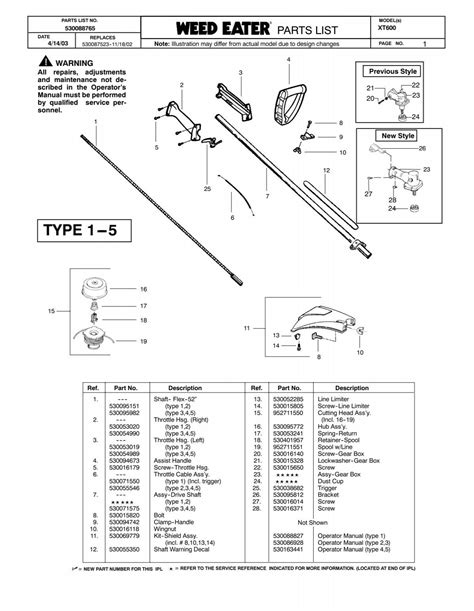 Weed Eater Xt 600 Type 1 2 3 4 5 And 6 Barrett Small Engine