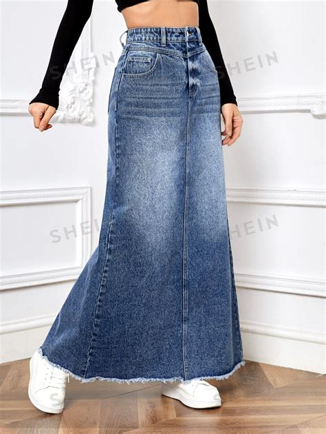 SHEIN Frenchy Saias Jeans Bainha Crua Linha A SHEIN Brasil