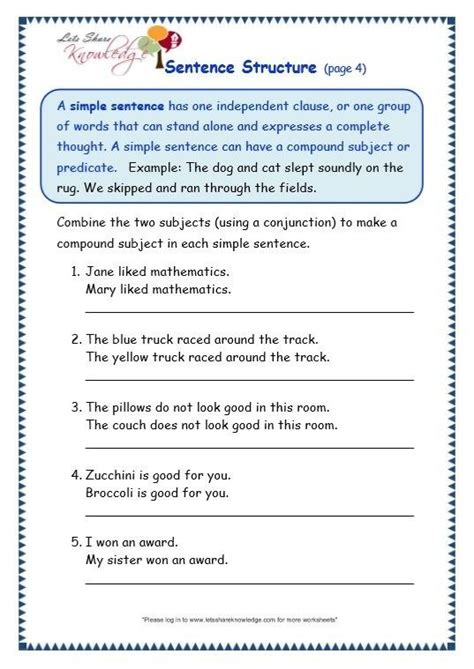 4th Grade Sentence Structure Worksheets Worksheets Master