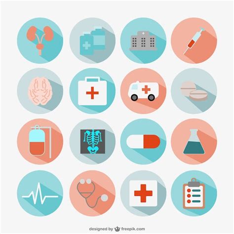 Flat Round Medical Icons Set Free Vector