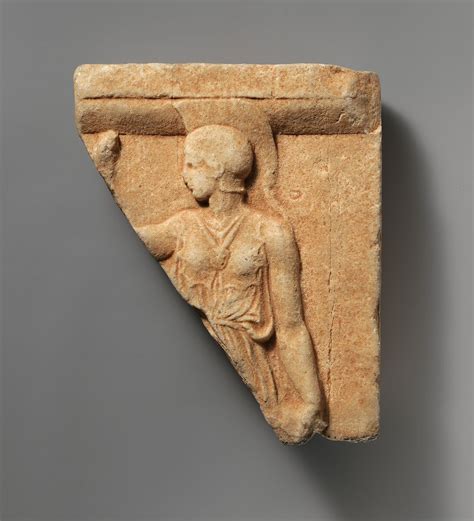 Marble Fragment Of A Votive Relief With Athena Greek Attic