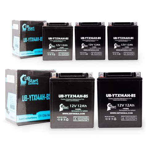 5 Pack UB YTX14AH BS Battery Replacement For 2003 Yamaha YFM40FW Kodiak