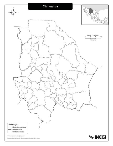 Mapas de Chihuahua México A color blanco y negro y para imprimir