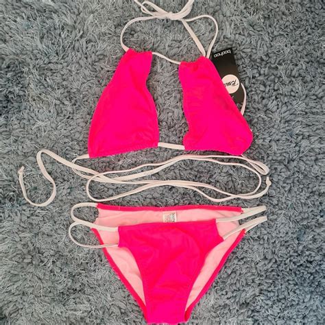 Bright Pink Tie Waist Bikini Hygiene Strip Still Depop