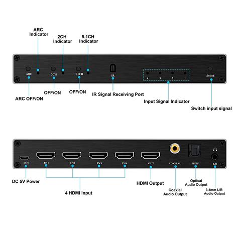 V2.0 4k Hdmi Switch 4x1 4 In 1 Out Hdmi Switcher With Arc Spdif Coaxial ...