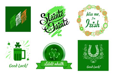 Irish Elements Emblems With National Flag Wishes Of Health And Luck