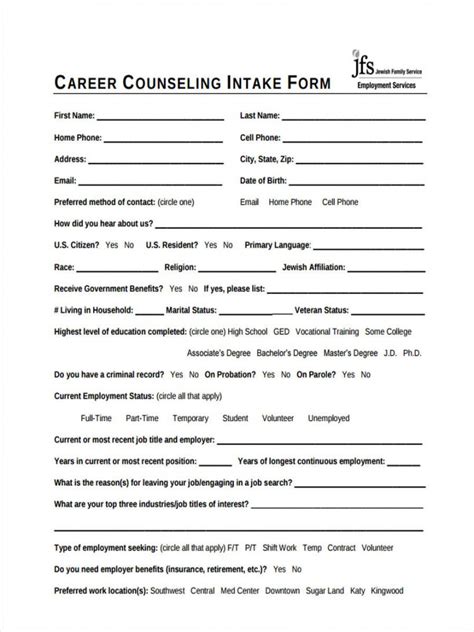 Printable Counseling Intake Forms Printable Forms Free Online