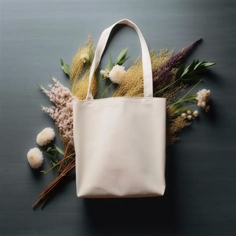 Premium Photo A White Bag With Flowers And A White Bag With A Handle