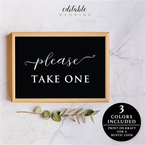 Please Take One Sign Printable Wedding Sign Wedding Decor Etsy