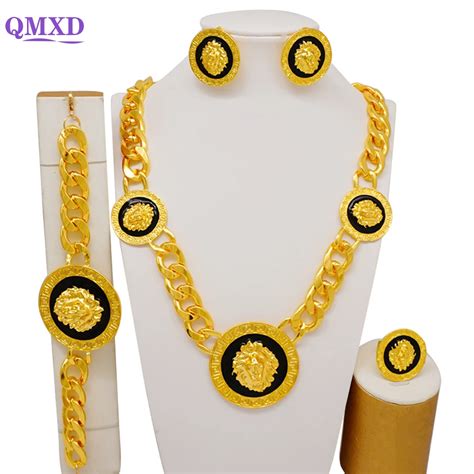 Ensemble De Bijoux Africains En Or Pour Femme Collier Long Boucles D