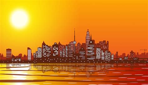 Premium Vector City Skyline Silhouette At Sunset