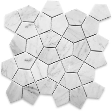 Buy Stone Center Online Carrara White Marble Pentagon Geometric Mosaic