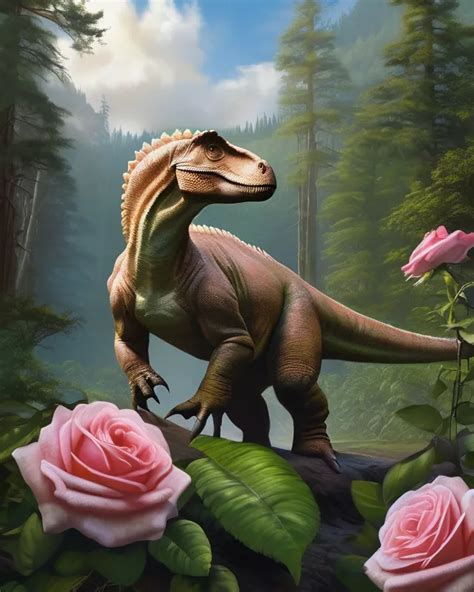 iguanodon rose, realistic dinosaur art - AI Photo Generator - starryai