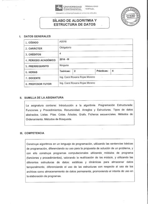 Calaméo Silabo Algoritmia Y Estructura De Datos 2014 III