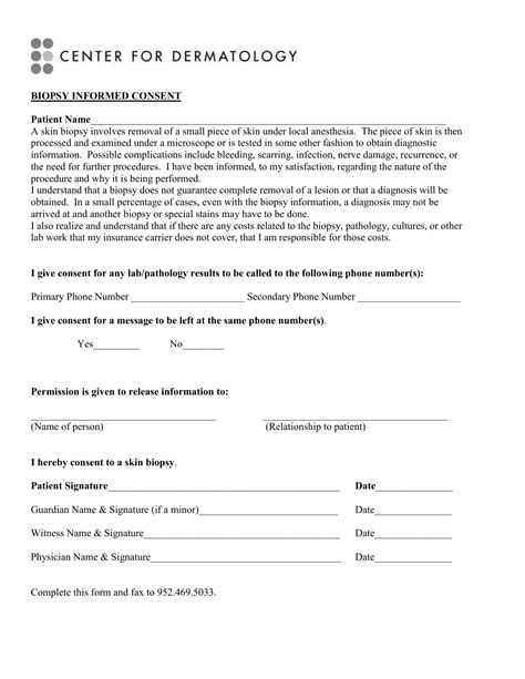 Center For Dermatology Biopsy Consent Form