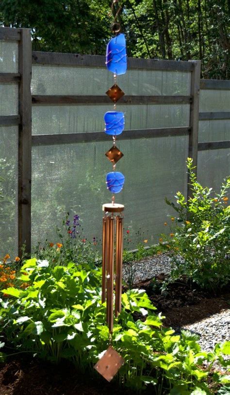 Cobalt Blue Glass Oyster Shell Copper Handcrafted Wind Chime Wind Chimes Glass Wind Chimes