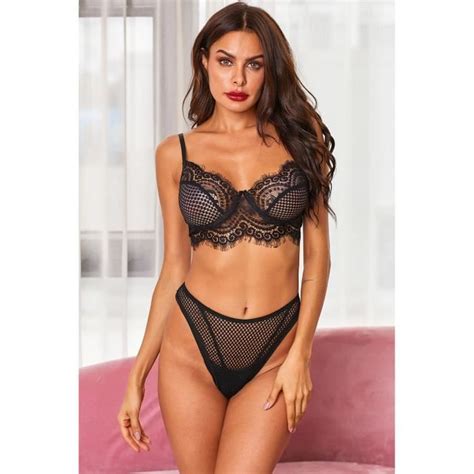 OOTDAY Ensemble Lingerie LC Noir Dentelle sexy Noir Cdiscount Prêt à Porter