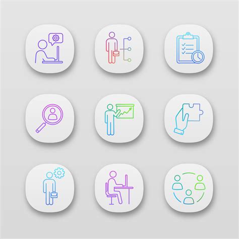 Business Management App Icons Set Ui Ux User Interface Technical Chat