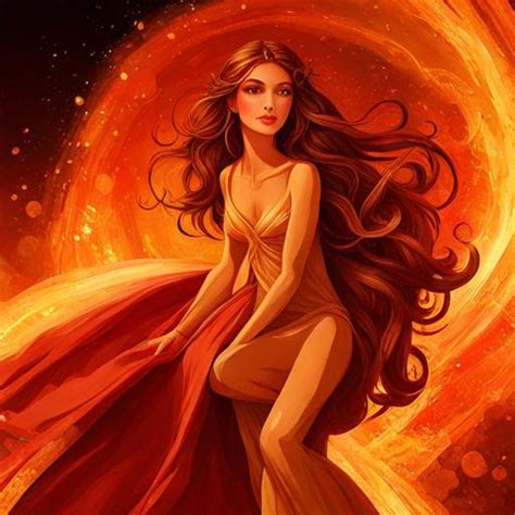 Fairy Goddess Warm Colors Fiery Background Closeup