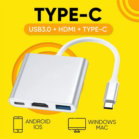 Переходник Type-C на USB 3.0 + Type-C + HDMI 1080р адаптер хаб кабель ...