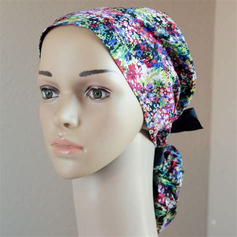 Ponytail Scrub Cap For Women With Ribbon Ties Optional Buttons Women