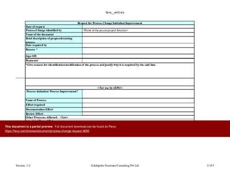 Excel Template Process Change Request Excel Template Xls Flevy