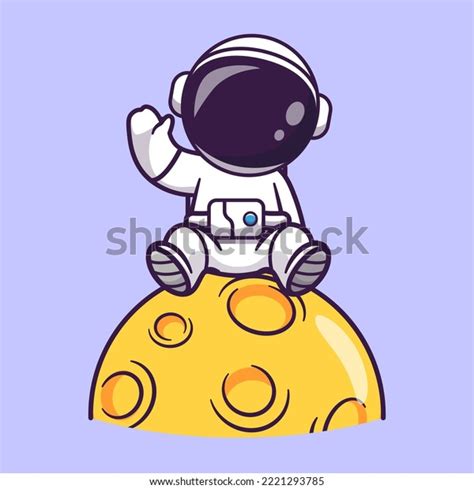 Cute Astronaut Sitting On Moon Waving Stock Vector Royalty Free