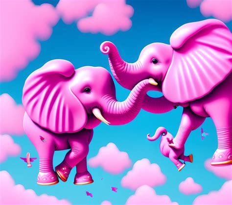 Flying Pink Elephant Generative Ai Illustration Digital Art By