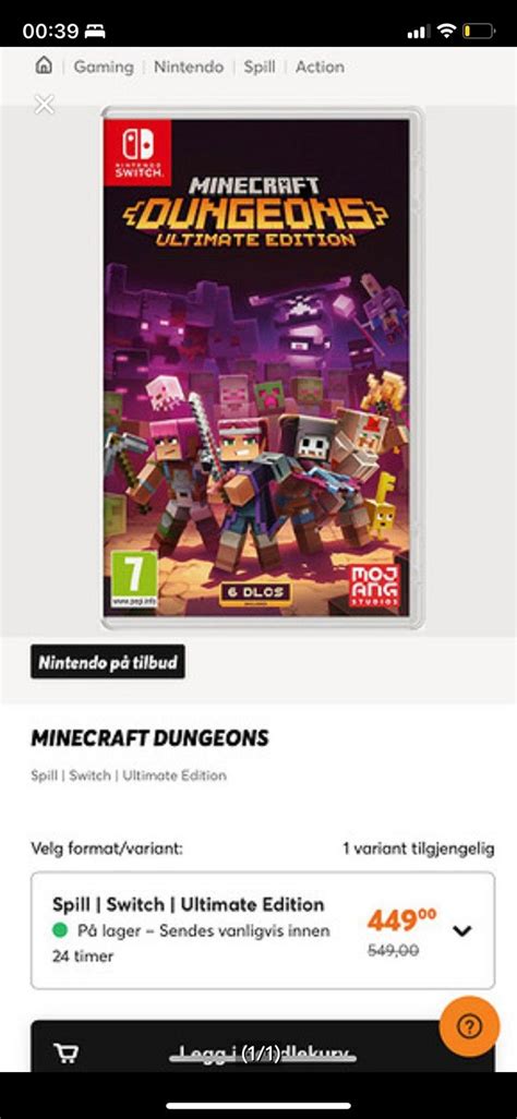 Nintendo Switch Spill Minecraft Dungeons Finn Torget