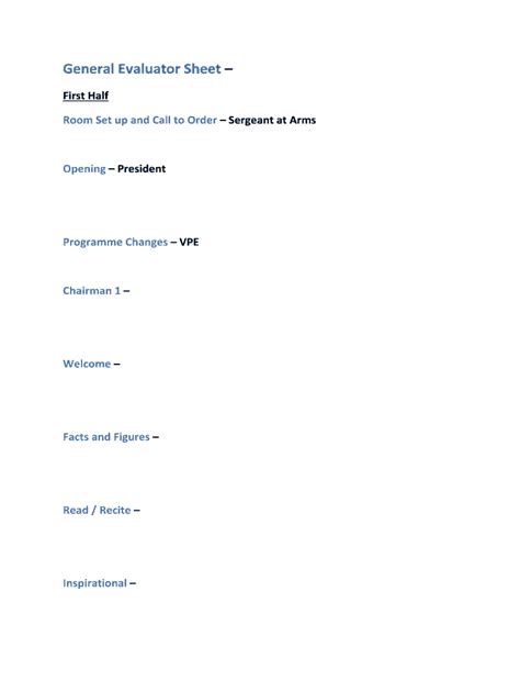 Fillable Online General Evaluator Sheet Fax Email Print Pdffiller