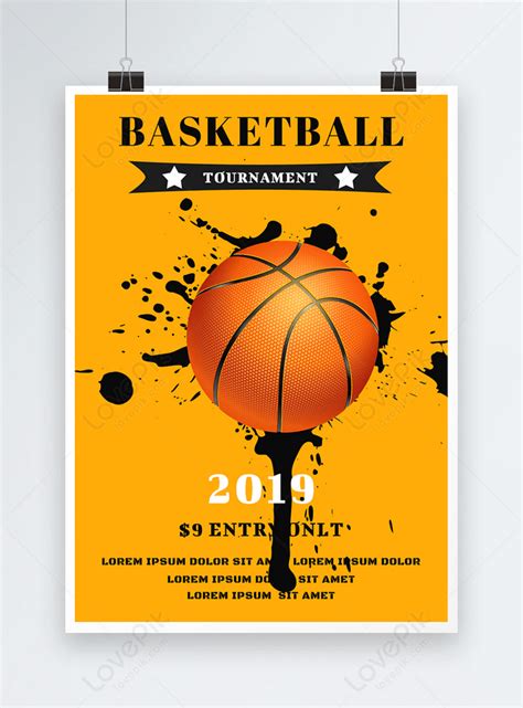 Template Poster Kompetisi Olahraga Basket Kreatif Berwarna Kuning Untuk