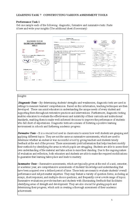 Learning Task 7 Learning Task 7 Constructing Various Assessment Tools