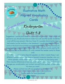 Illustrative Math Vocabulary Cards┃Kindergarten, SPANISH, Units 1-8 (all)