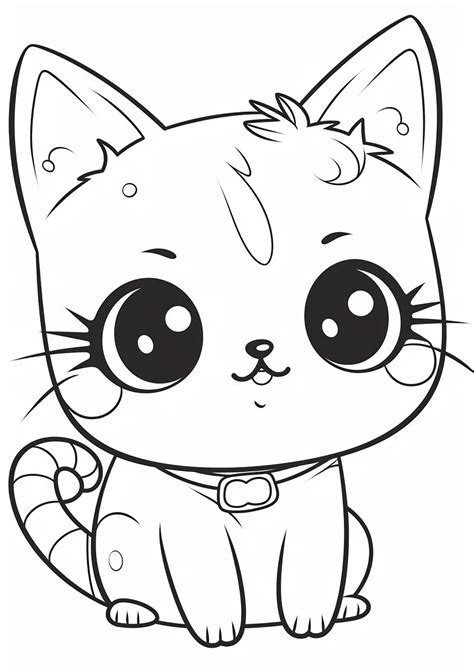 Lindo gatito de ojos grandes Gatos Dibujos para colorear para niños