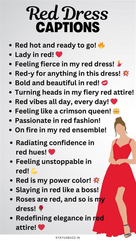 50 Red Dress Captions And Quotes StatusBuzz In 2024 Red Dress One