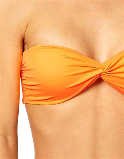 Asos Mix And Match Twist Bandeau Bikini Top In Yellow Paperinoorange