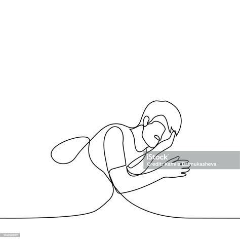 Man Sleeping On His Side With His Hand Instead Of A Pillow One Line