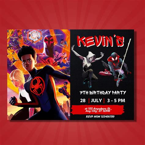 Spider Man Across The Spider Verse Birthday Invitation Spiderman Movie