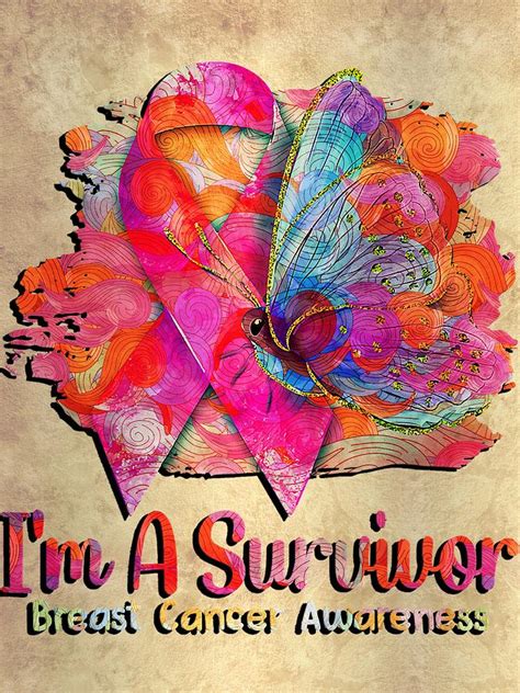 Vintage Butterfly Ribbon Im A Survivor Breast Cancer Awareness Digital Art By Clint Mclaughlin