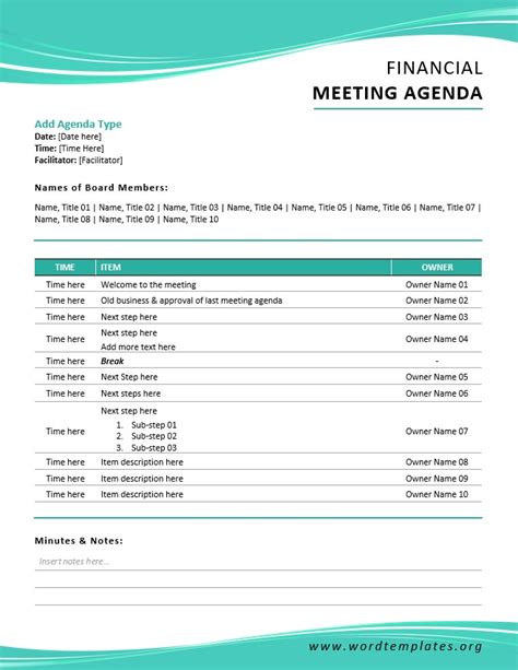 Financial Meeting Agenda Template