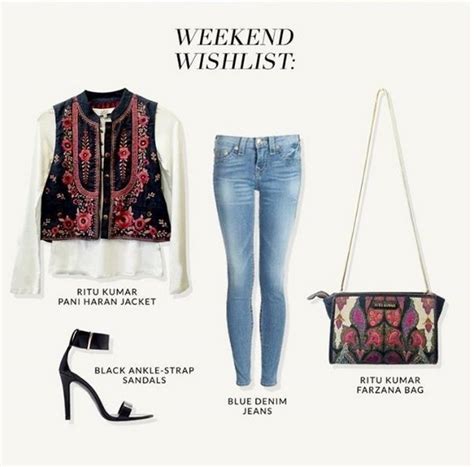 An Image Of A Woman S Outfit And Purse With The Words Weekend Wishlist