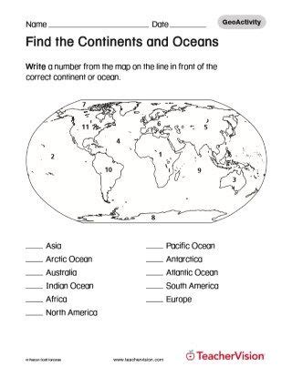 Free Printable Continents Worksheet