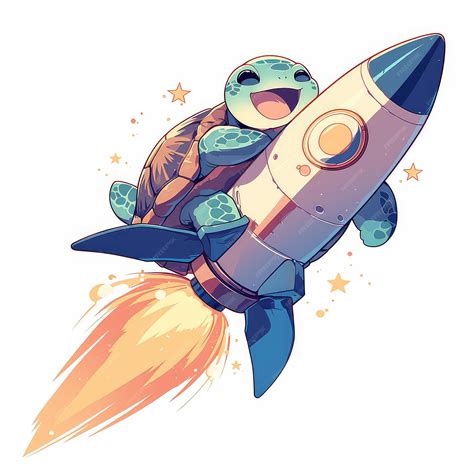 Premium Vector A Turtle Riding A Rocket Cartoon Style