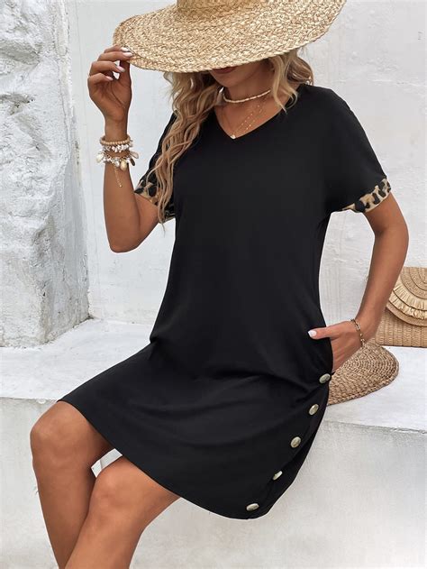 SHEIN LUNE Vestido estilo camiseta con estampado de leopardo con diseño